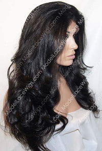 Rige Side View of Off Black Full Lace Wig with Long Loose Layered Waves
