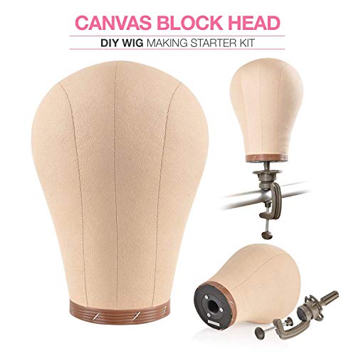 STUDIO LIMITED Canvas Block Head DIY Wig Making Starter Kit 12pcs, Long  Neck (12), Mannequin Head Wig Display and Stand for Wig Styling (23'' Set)